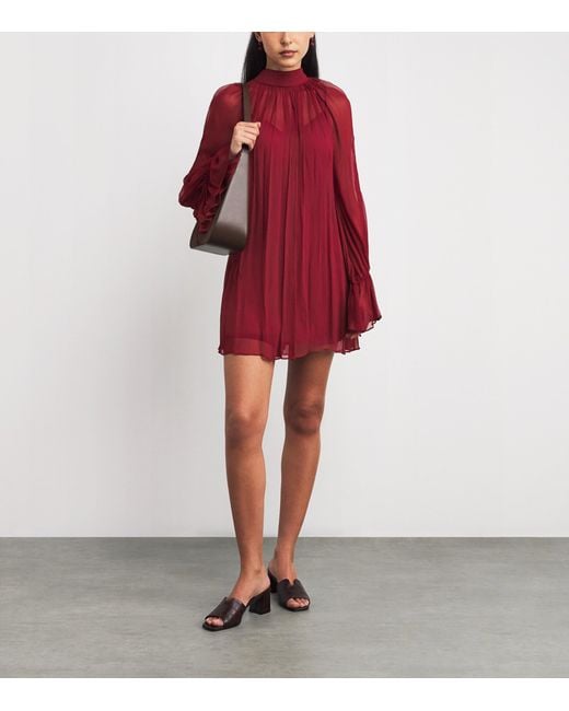 Staud Red Chiffon Roux Mini Dress