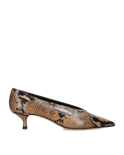 Le Monde Beryl Brown Leather Snake-Effect Babouche Pumps 35