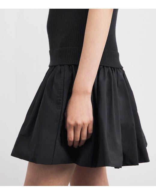 Maje Black Cotton-Blend Rib Knit And Taffeta Mini Dress