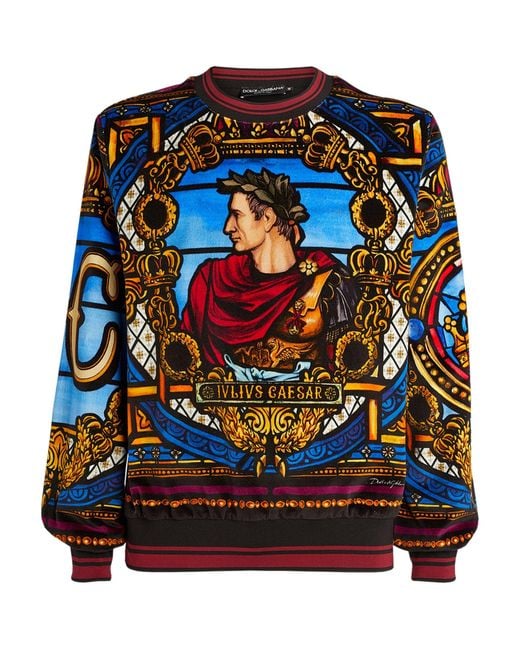 Dolce & Gabbana Blue Velvet Julius Caesar Sweatshirt for men