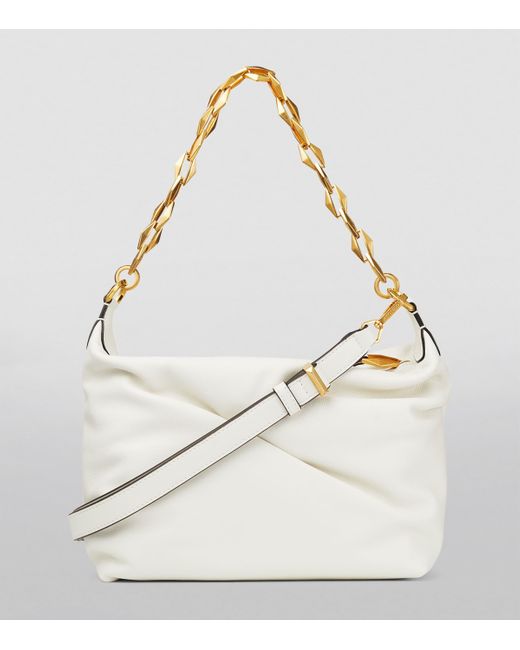 Jimmy Choo White Leather Diamond Shoulder Bag