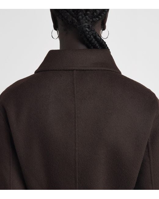 Maje Black Wool-Blend Faux Fur-Collar Coat