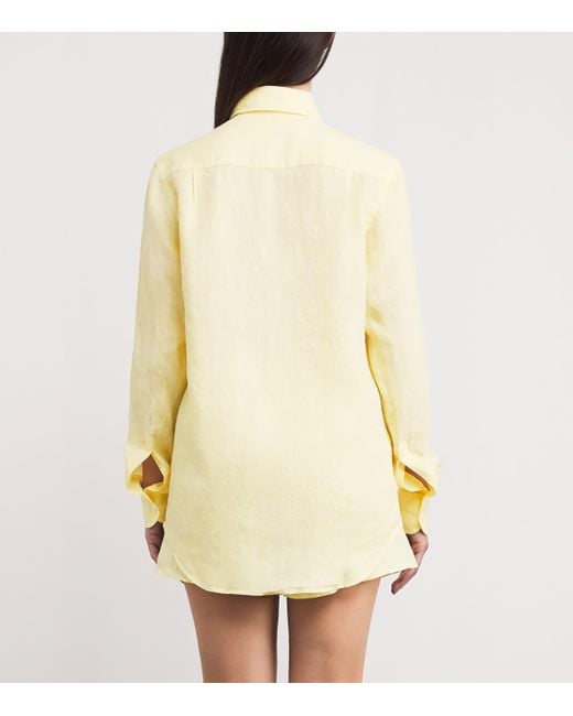 With Nothing Underneath Yellow Linen The Boyfriend Shirt
