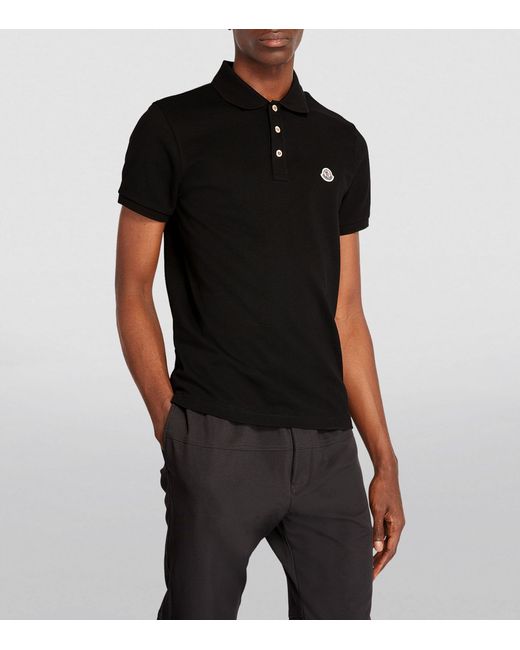 Moncler Black Piqué Logo-patch Polo Shirt for men