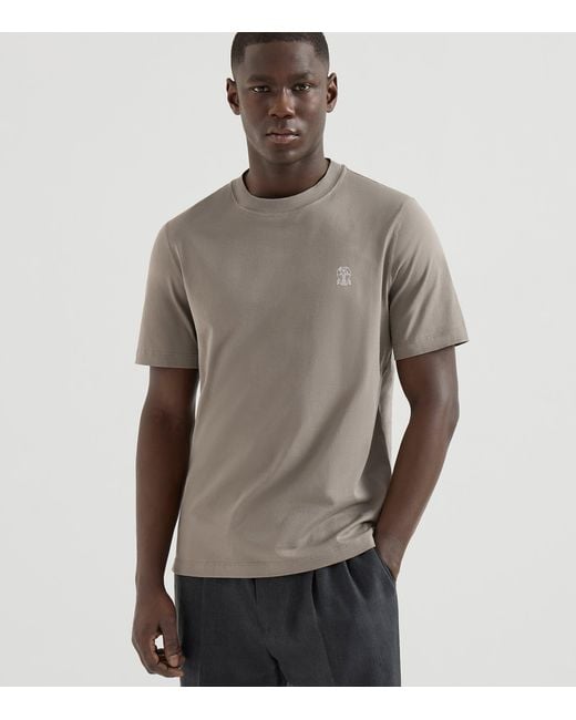 Brunello Cucinelli Gray Cotton Logo T-Shirt for men