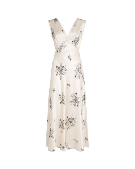 Doen White Silk Floral Tahlia Midi Dress