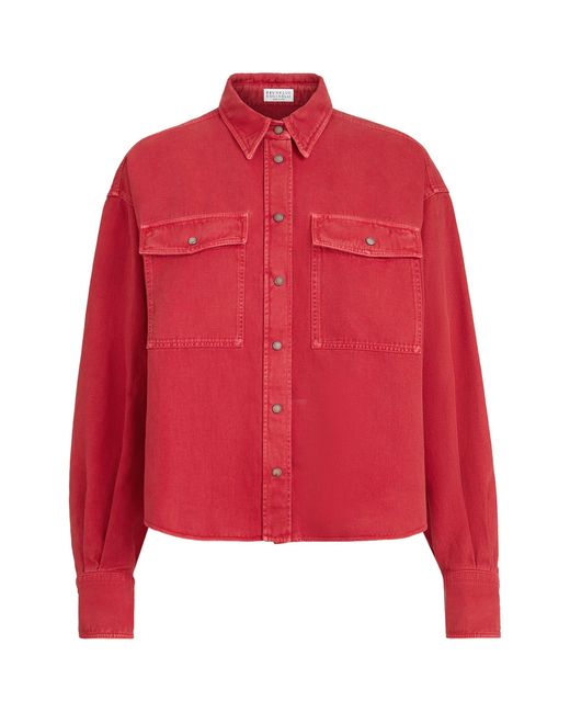Brunello Cucinelli Red Cotton-Linen Garment-Dyed Shirt