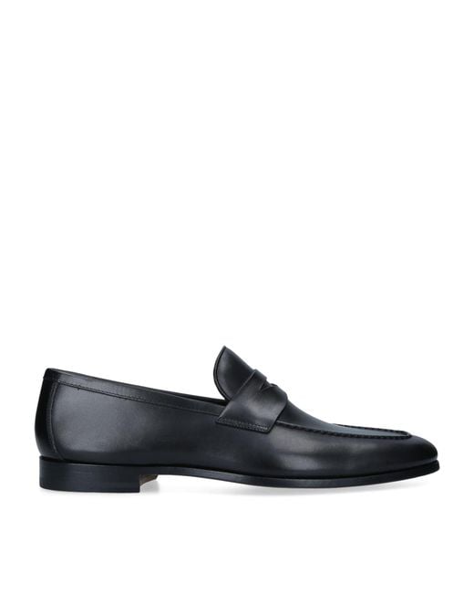 Magnanni Shoes Black Leather Delos Dress Loafers for men