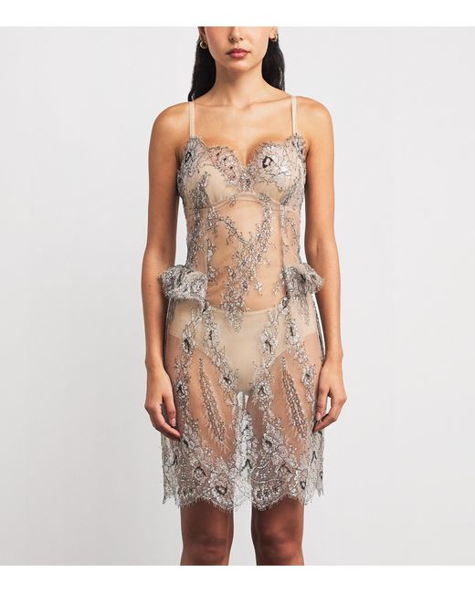 Rosamosario Natural Embroidered Mini Nightdress