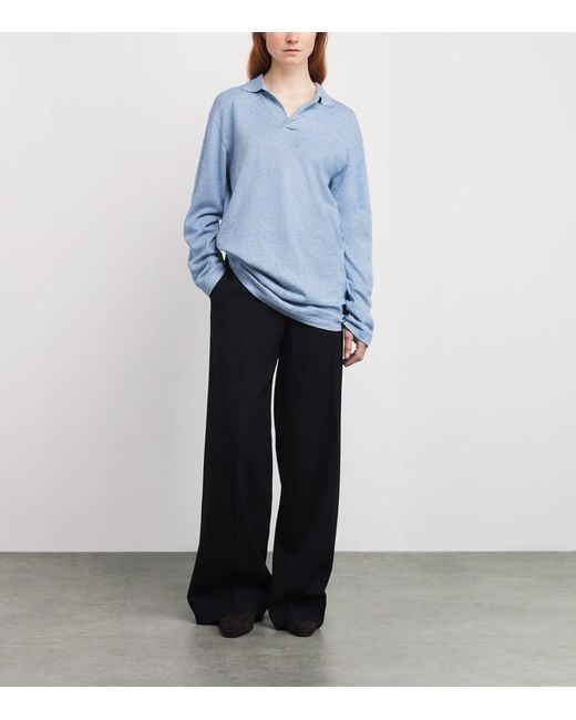 The Row Blue Niosa Cotton-Linen Polo Sweater