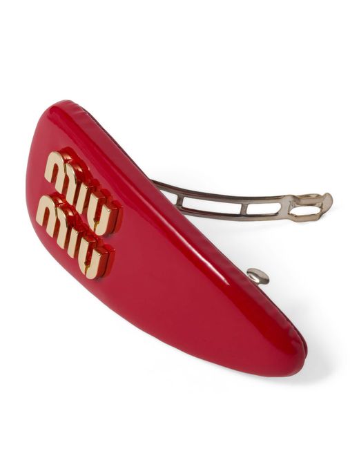 Miu Miu Red Leather Logo Hair Clip