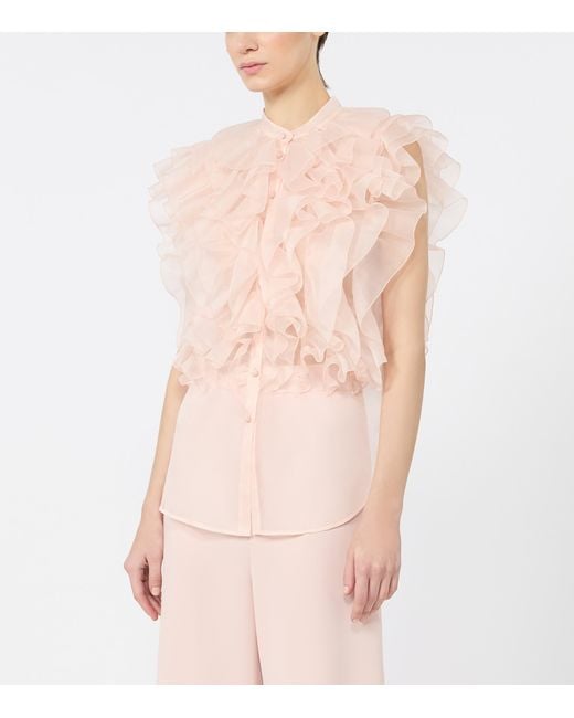 Max Mara Pink Silk Ruffled Blouse