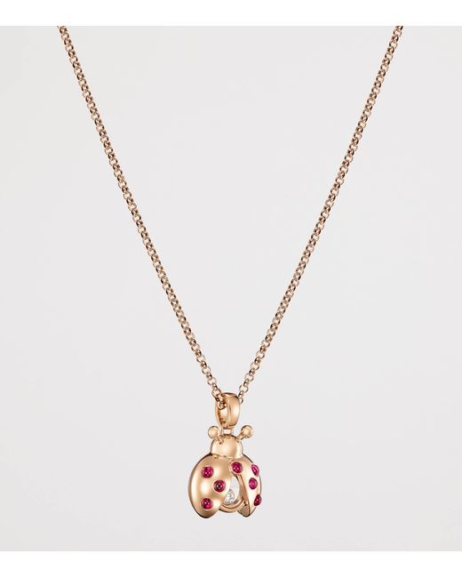 Chopard Metallic Diamond And Ruby Happy Diamonds Ladybird Necklace