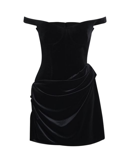 Alex Perry Black Velvet Off-The-Shoulder Mini Dress