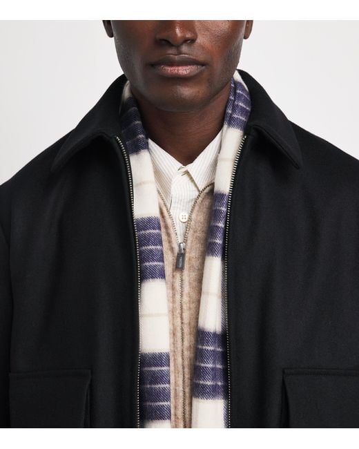 Johnstons Blue Cashmere Tartan Scarf for men