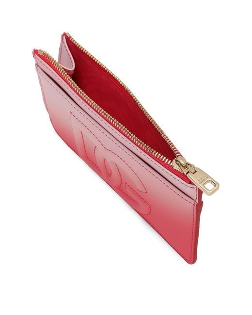Dolce & Gabbana Pink Leather Gradient Zip Card Holder