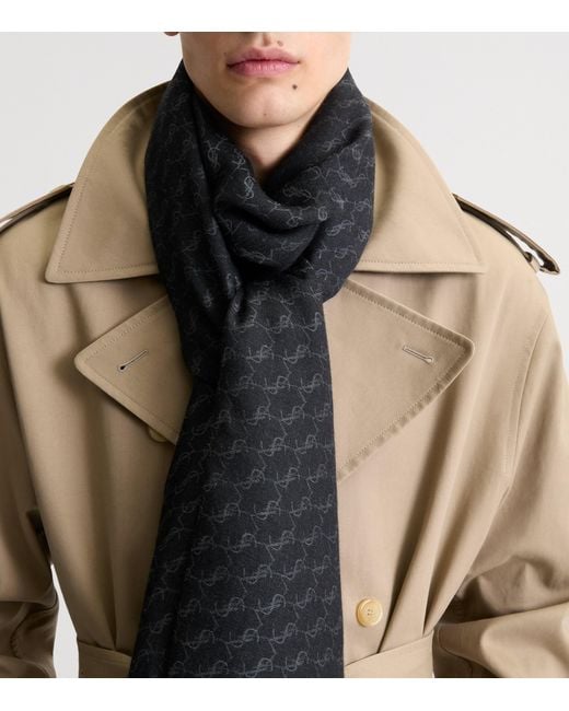 Saint Laurent Black Cashmere-Silk Monogram Scarf for men