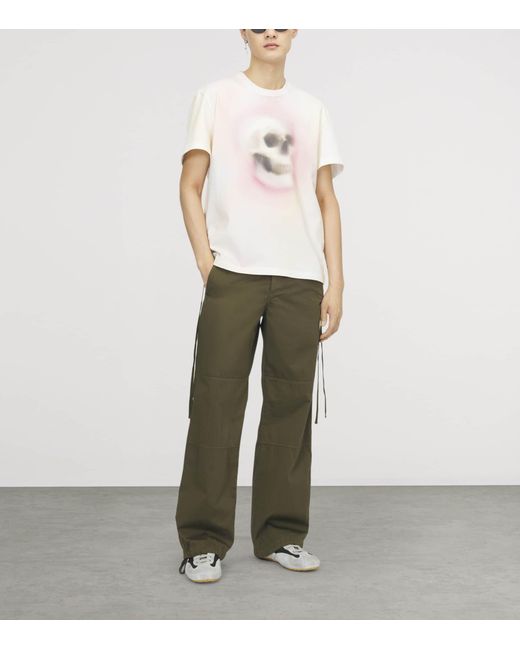 McQueen White Airbrushed Skull T-Shirt for men