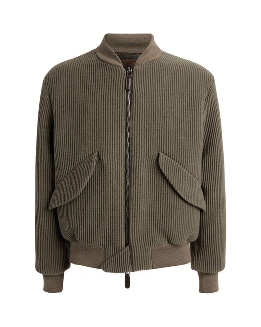 Giorgio Armani Green Wool-blend Ribbed Bomber Jacket for men