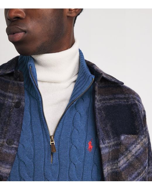Polo Ralph Lauren Blue Cable-Knit Quarter-Zip Sweater for men