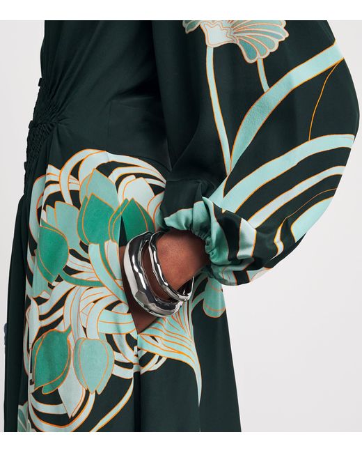 LaDoubleJ Green Silk Printed Camerino Maxi Dress