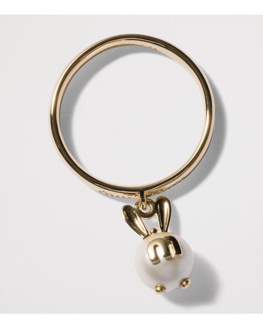 Miu Miu Metallic Pearlised Bunny Pendant Ring
