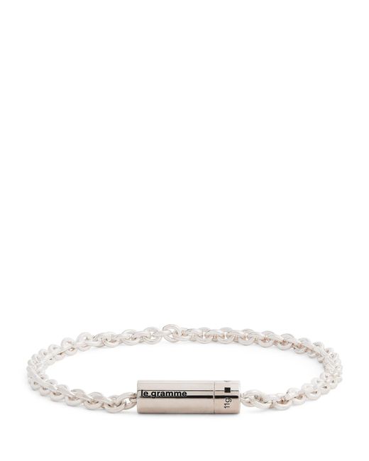 Le Gramme White Sterling Silver Chain Cable Bracelet for men