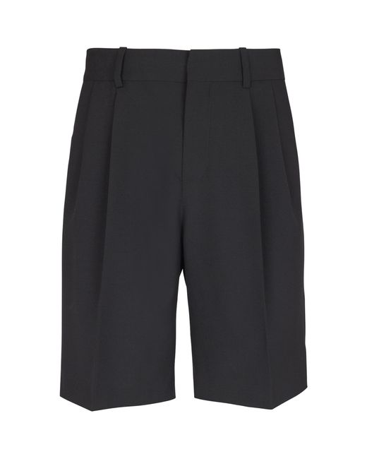 Balmain Black Virgin Wool Pleated Shorts for men