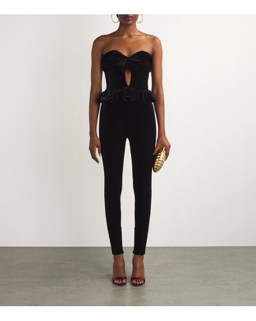 Alessandra Rich Black Velvet Bow-Detail Jumpsuit