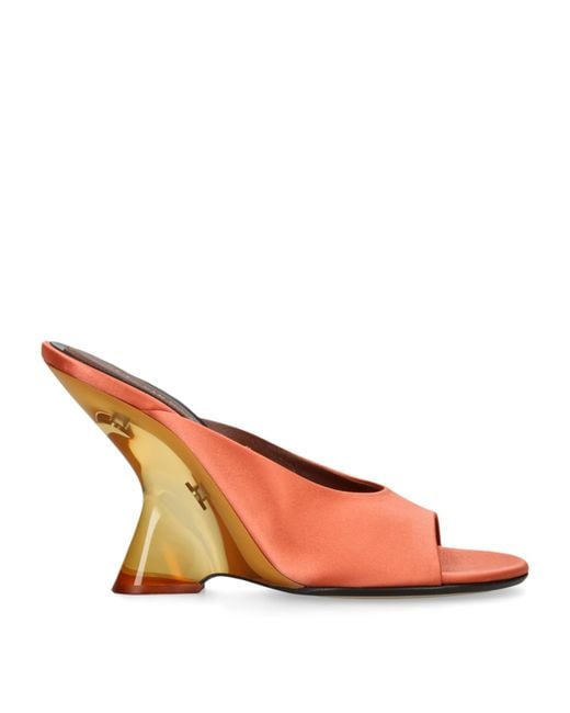 Dries Van Noten Pink Satin Plexi-Wedge Mules 105