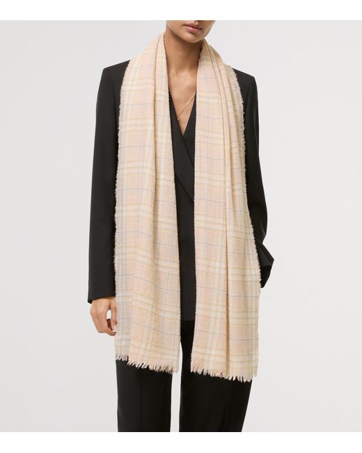 Burberry Natural Wool-Blend Embellished Check Scarf