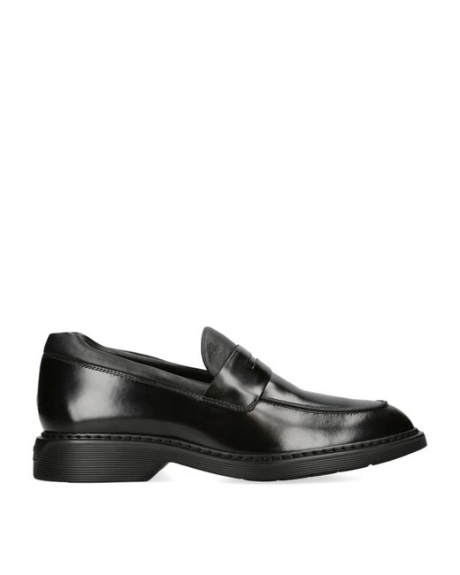 Hogan Black Leather H576 Penny Loafers for men