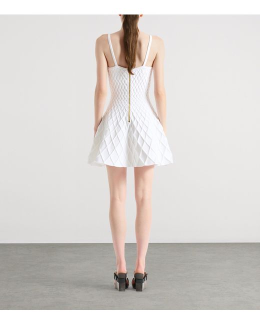 Balmain White Knitted Flared Mini Dress