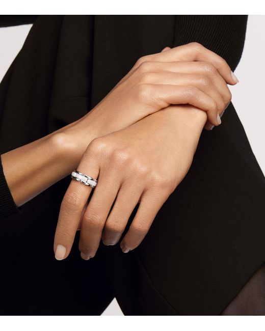 Chanel Metallic Medium White Gold And Ceramic Flexible Ultra Ring