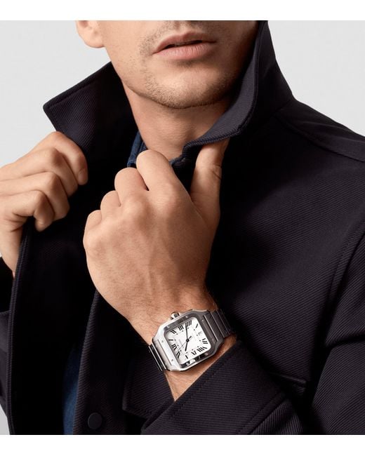 Cartier Gray Large Steel Santos De Watch for men