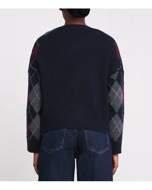 Maje Blue Wool Argyle Cardigan