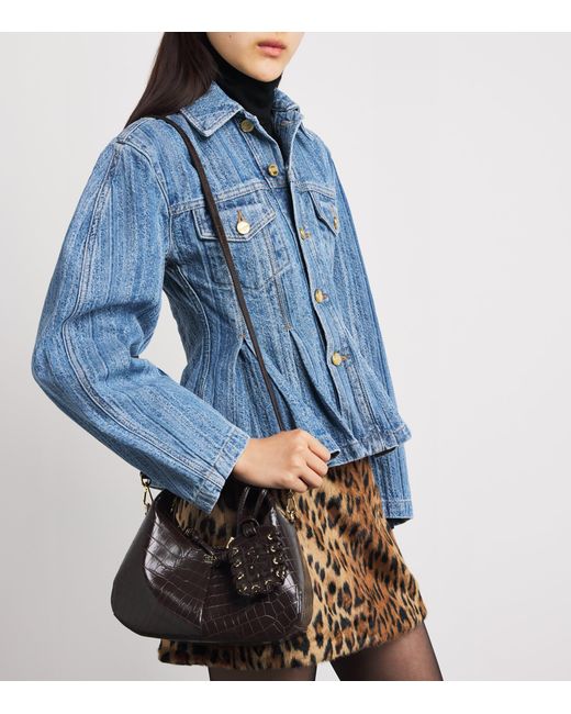 Ganni Black Mini Croc-Embossed Top-Handle Bag