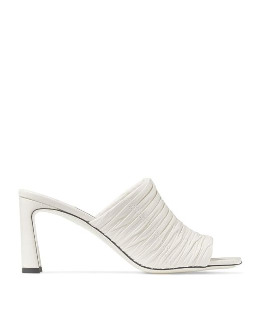 Jimmy Choo White Lua 75 Calfskin Mules