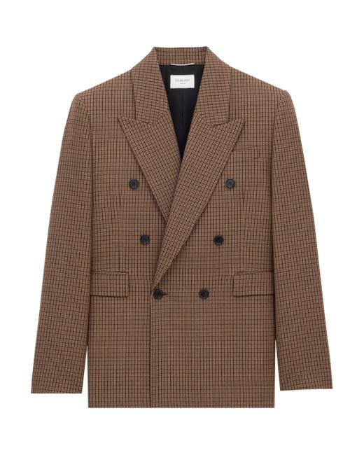 Saint Laurent Brown Wool Check Blazer for men