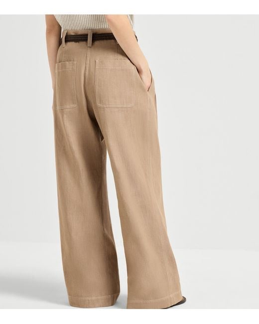 Brunello Cucinelli Natural Pleated Wide-Leg Jeans