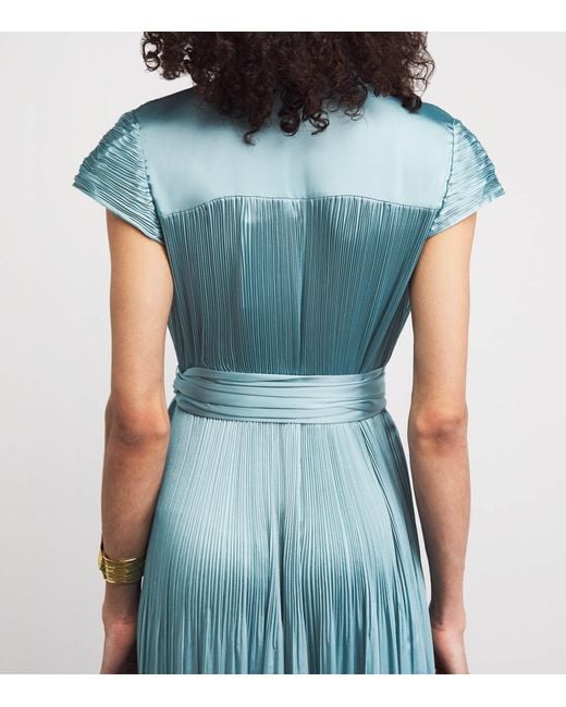 Joseph Blue Satin Pleated Phare Maxi Dress