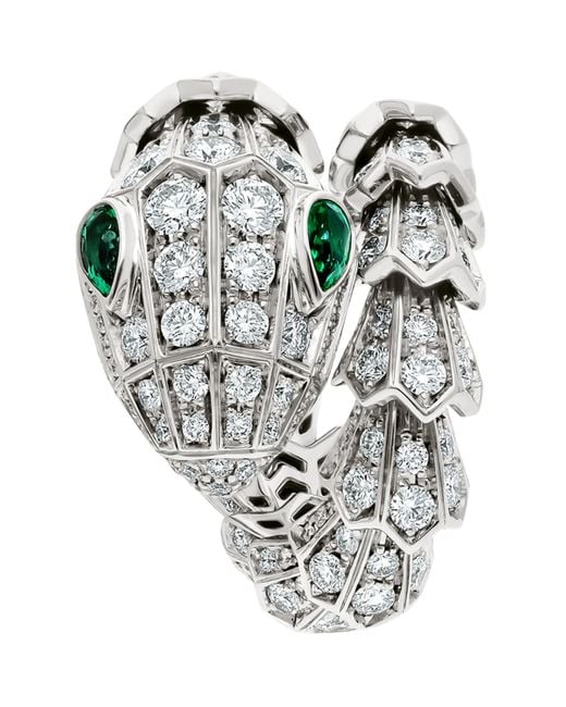 BVLGARI Metallic Diamond And Emerald Serpenti Ring