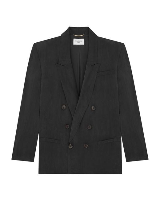 Saint Laurent Black Silk Double-Breasted Blazer