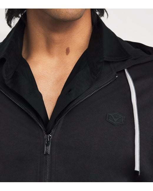 Emporio Armani Black Ponte-Di-Roma Knit Zip-Up Hoodie for men