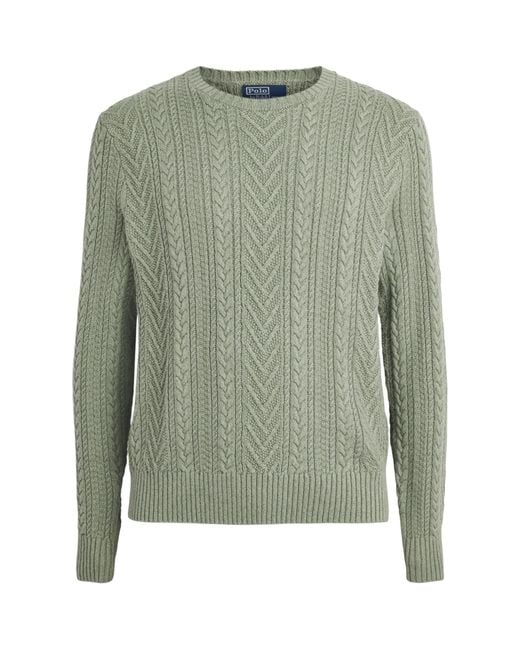 Polo Ralph Lauren Green Cotton-Linen Aran-Knit Sweater for men
