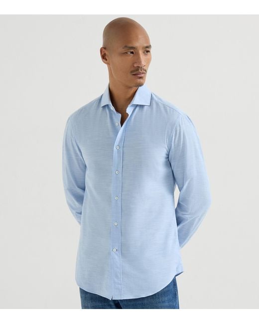 Brunello Cucinelli Blue Cotton Oxford Slim-Fit Shirt for men