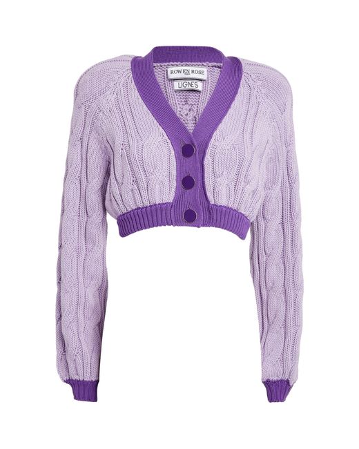 ROWEN ROSE Purple Cable-knit Cropped Cardigan