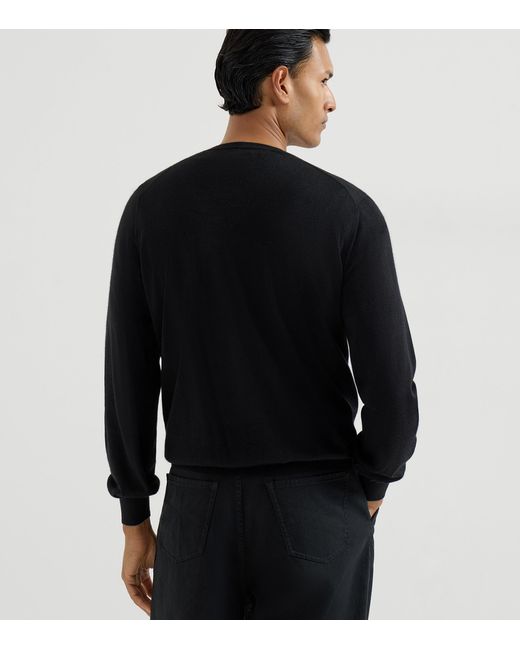 Brunello Cucinelli Black Cashmere-Silk Crew-Neck Sweater for men