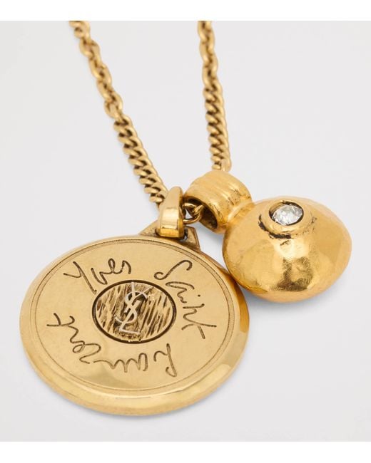 Saint Laurent Metallic Cassandre Medallion Necklace for men