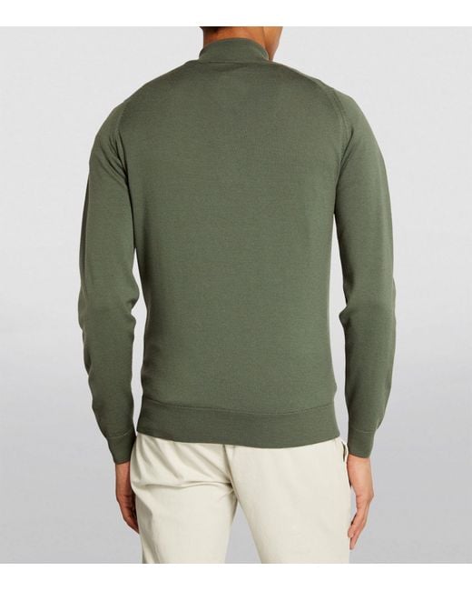 John Smedley Green Merino Wool Quarter-zip Sweater for men